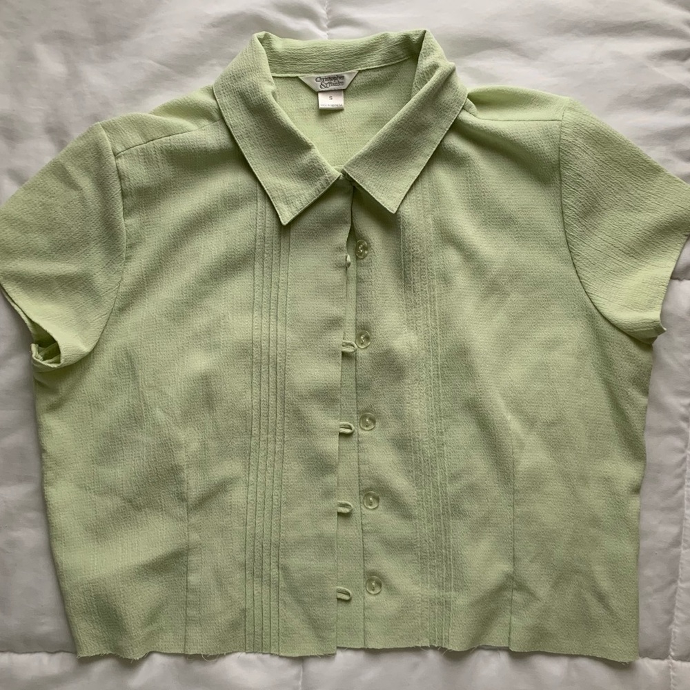 Christopher & Banks Green Cut Button Down Shirt